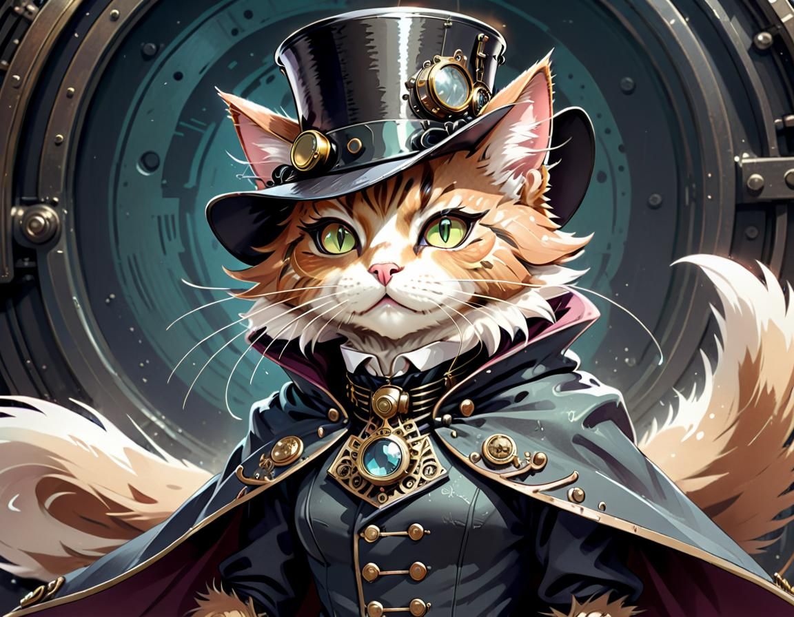Dieselpunk Cat in a Top Hat