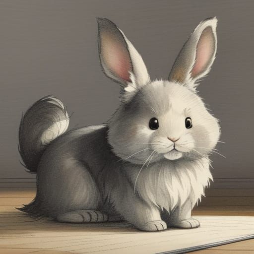 Whimsical Bunny in a Sunlit Studio with Charcoal and Pencil