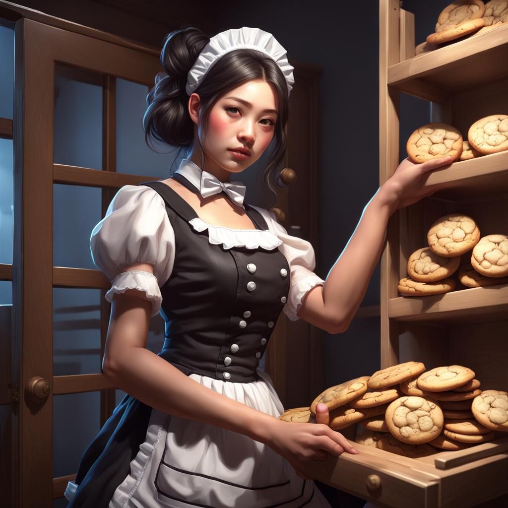 French Maid Reaching for Cookies, Detailed Portrait