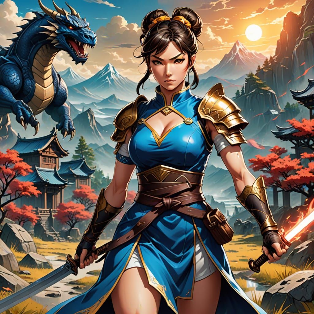 Epic Chun-Li as Dragonborn, Fantasy Anime in Vibrant Skyrim ...