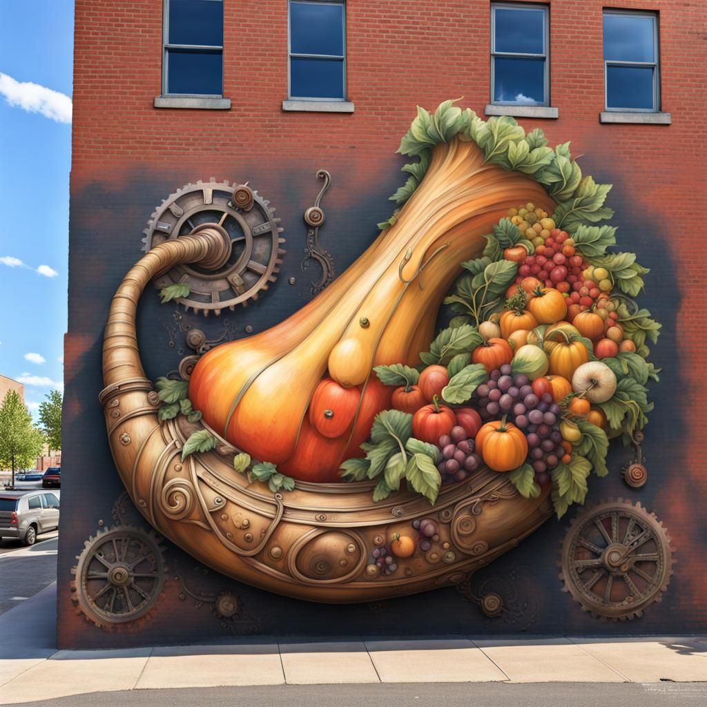 Steampunk Horn of Plenty Street Art in 3D