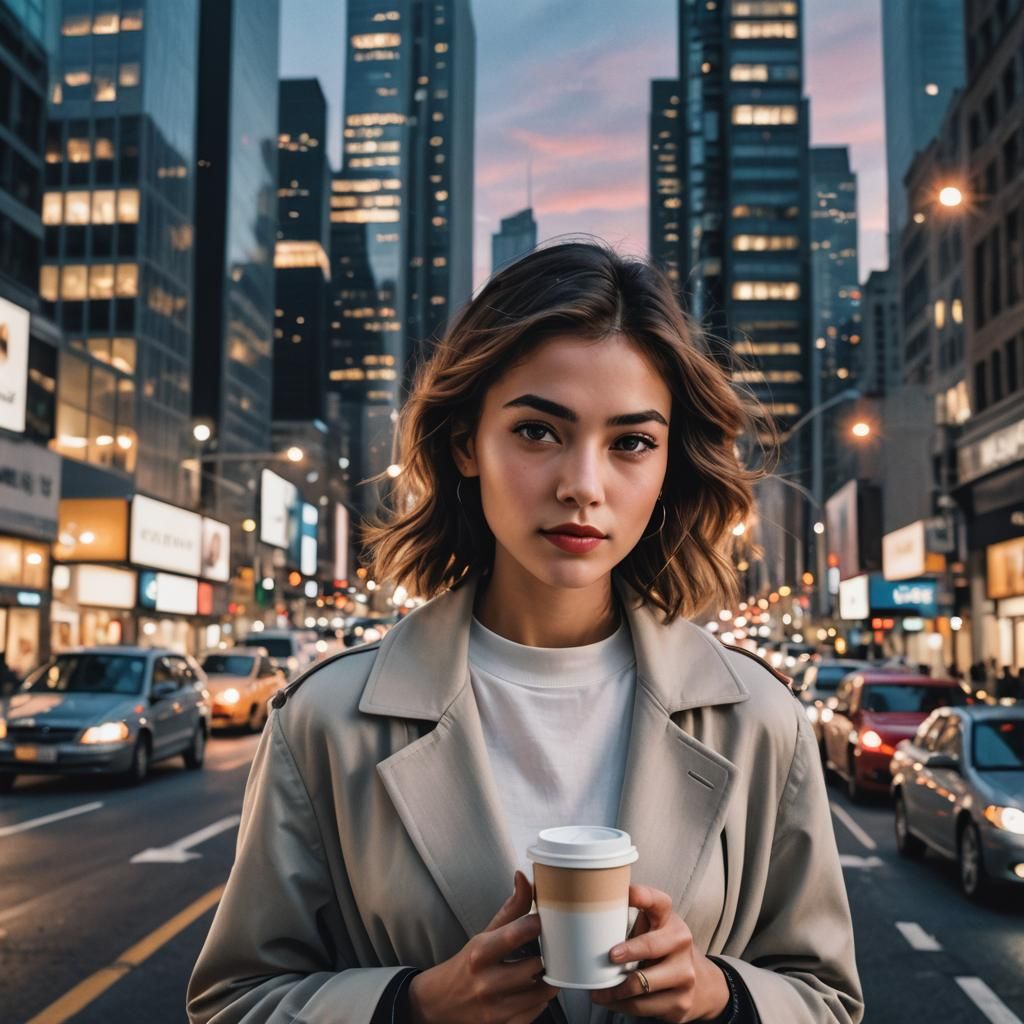 Magazine Cover: Woman in City at Twilight