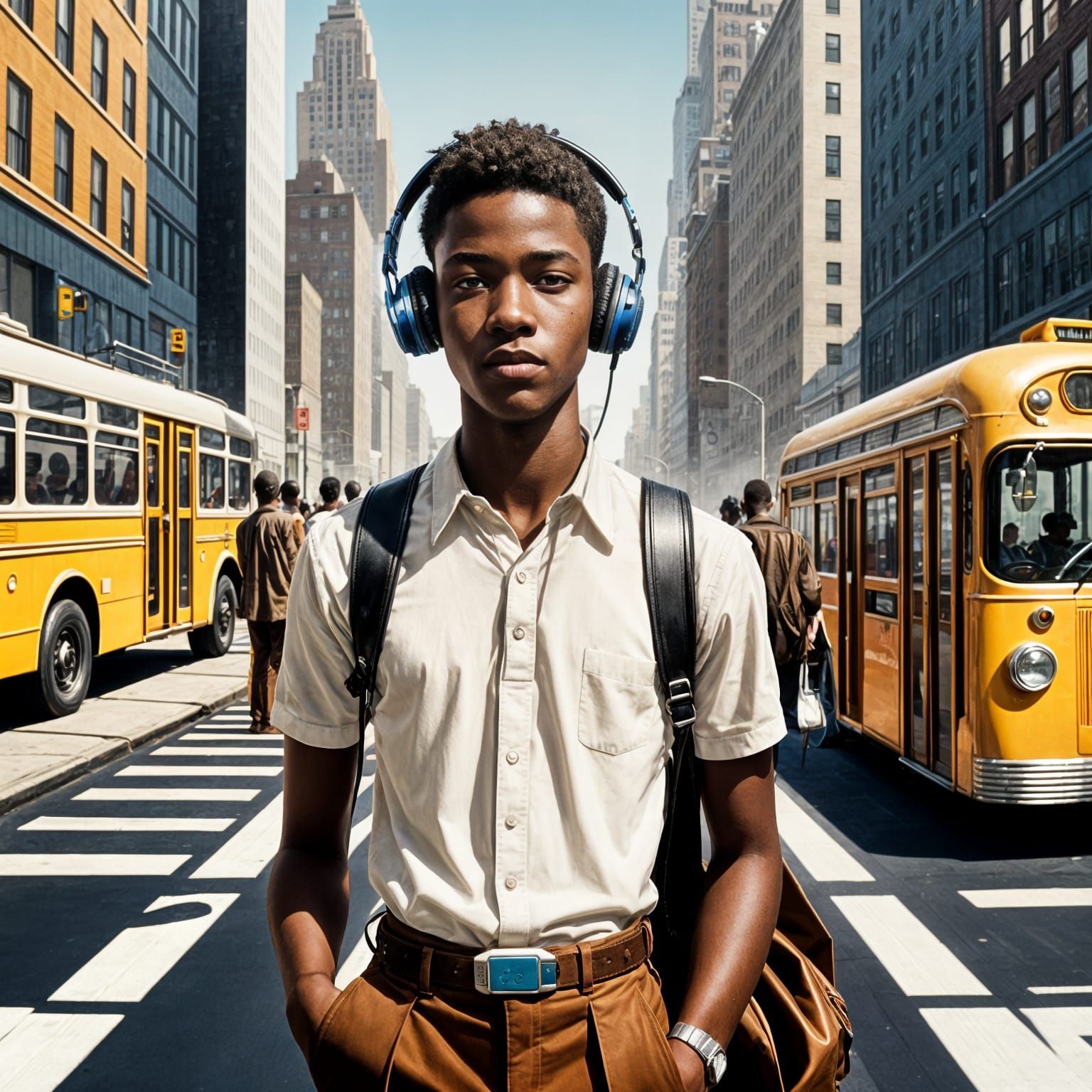 Art Deco Illustration of Boy With Walkman