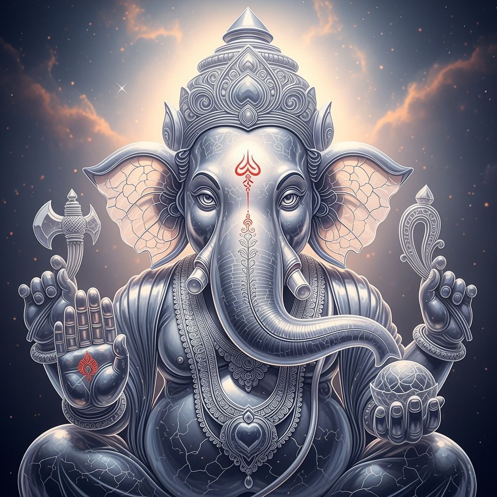 Crystalline Glass Lord Ganesha Against Nebula Backdrop