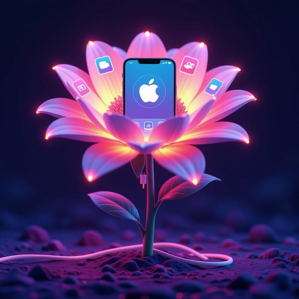 Surreal Flower with App Icon Petals and Charging Cable Stem