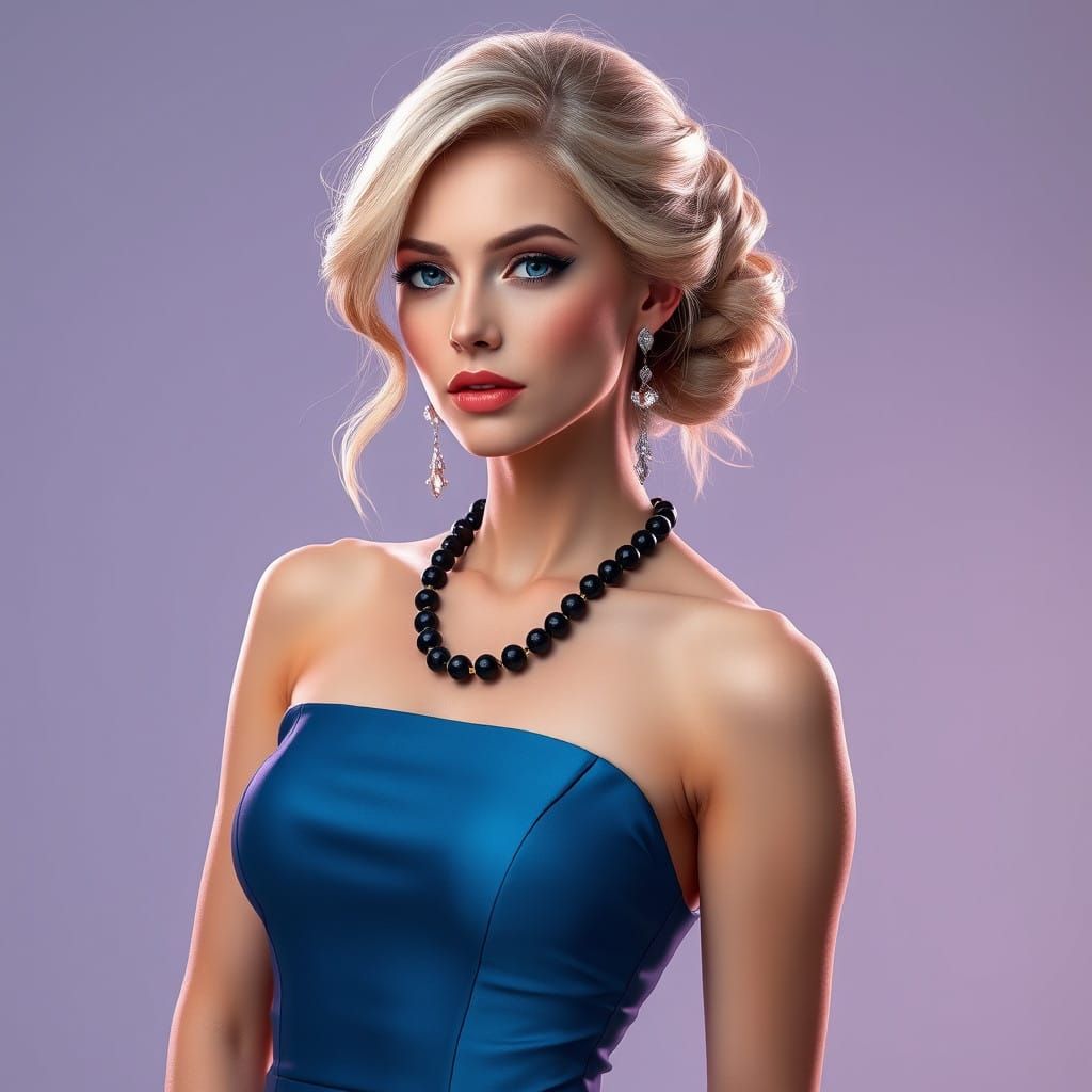 Elegant Blond Woman in Blue Gown, Inspired by High-End Fanta...