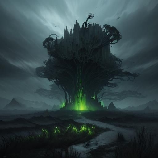 Nightmarish Twisted Landscape in Anime Style