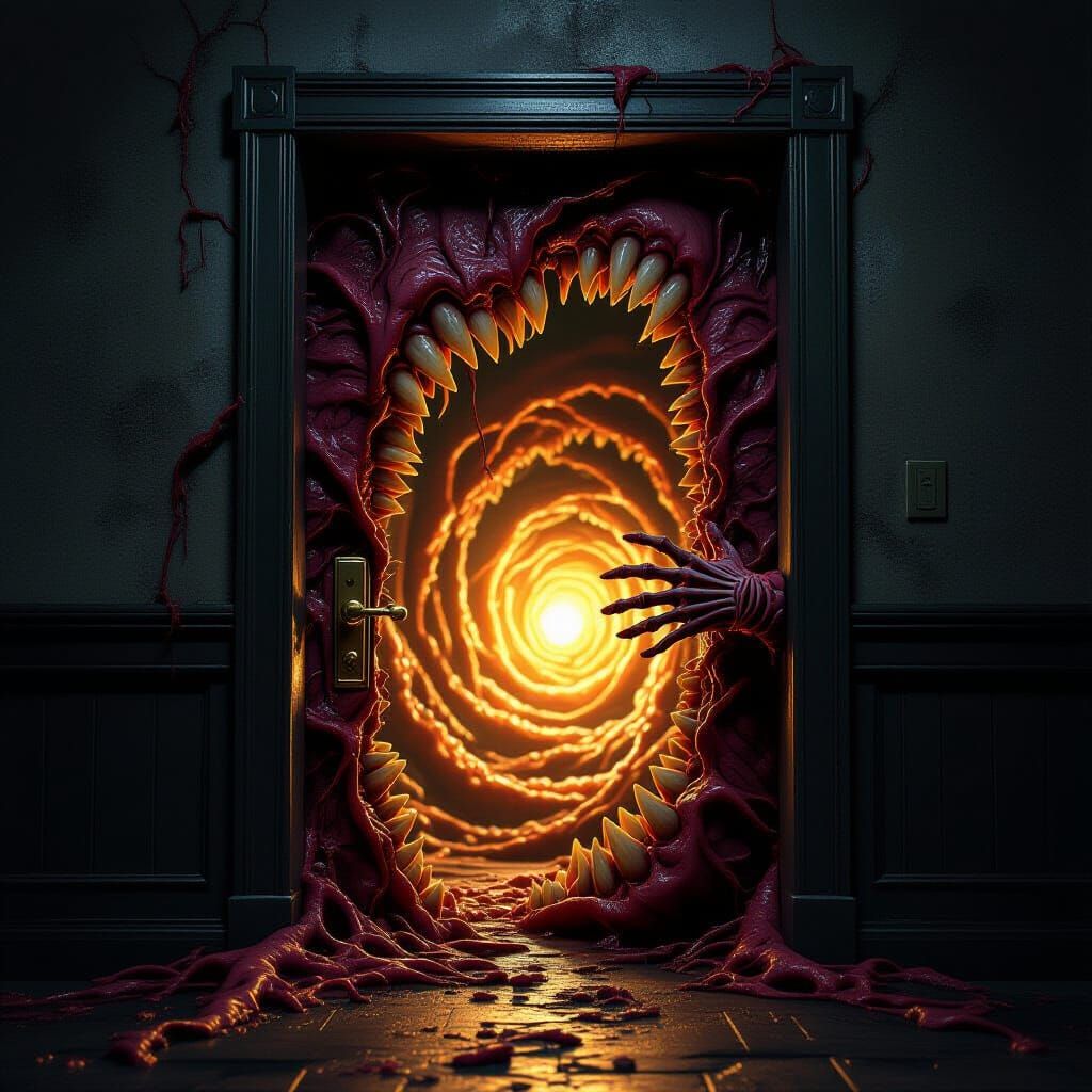 Grotesque Flesh Portal with Bony Hand Handle