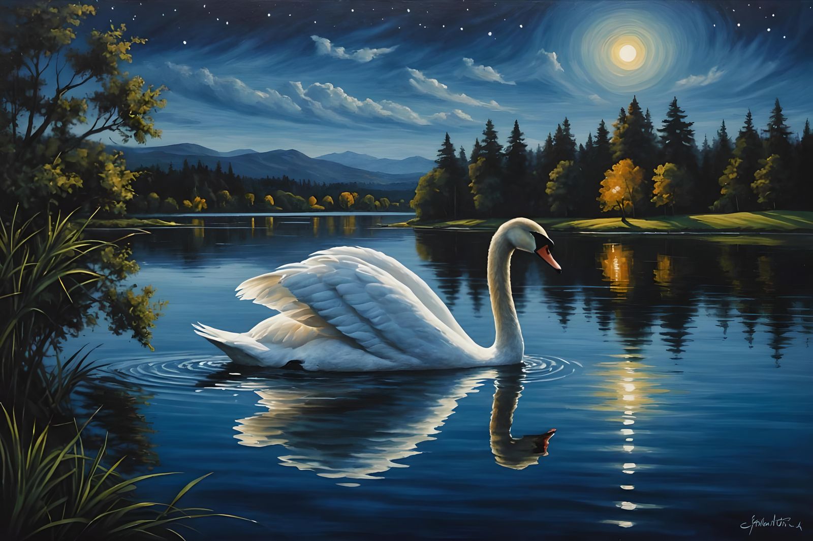 Swan In A Lake