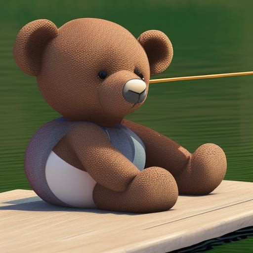 Teddy Bear Fishing: Photorealistic 3D Render