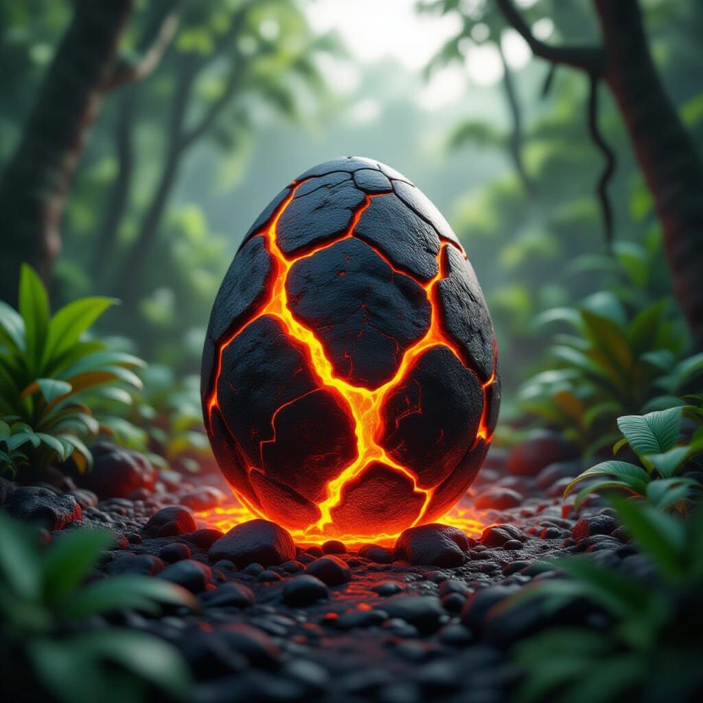 Hot Lava Flows From Egg in Jungle 3D Render