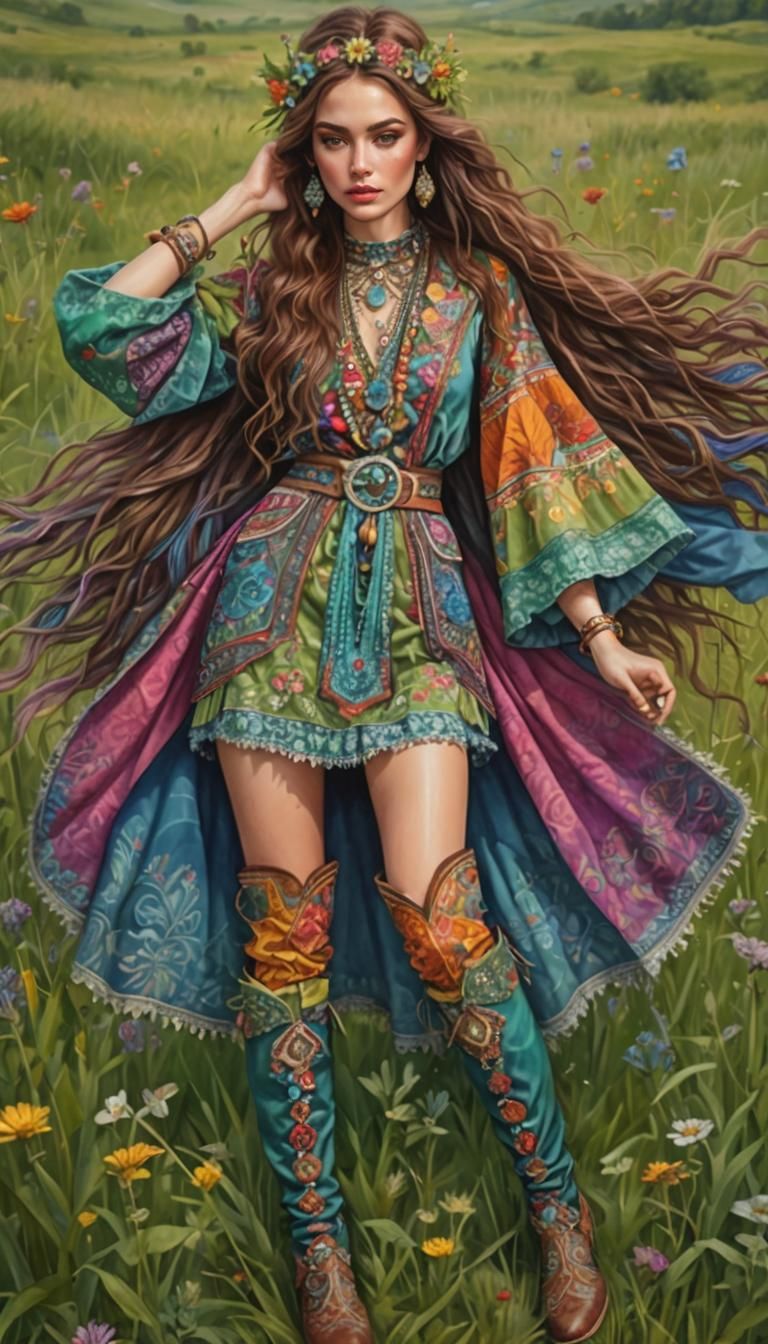 Hyperrealistic Portrait of Woman in Bohemian Style