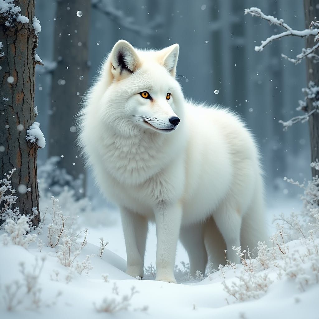 Regal White Fox in a Winter Wonderland