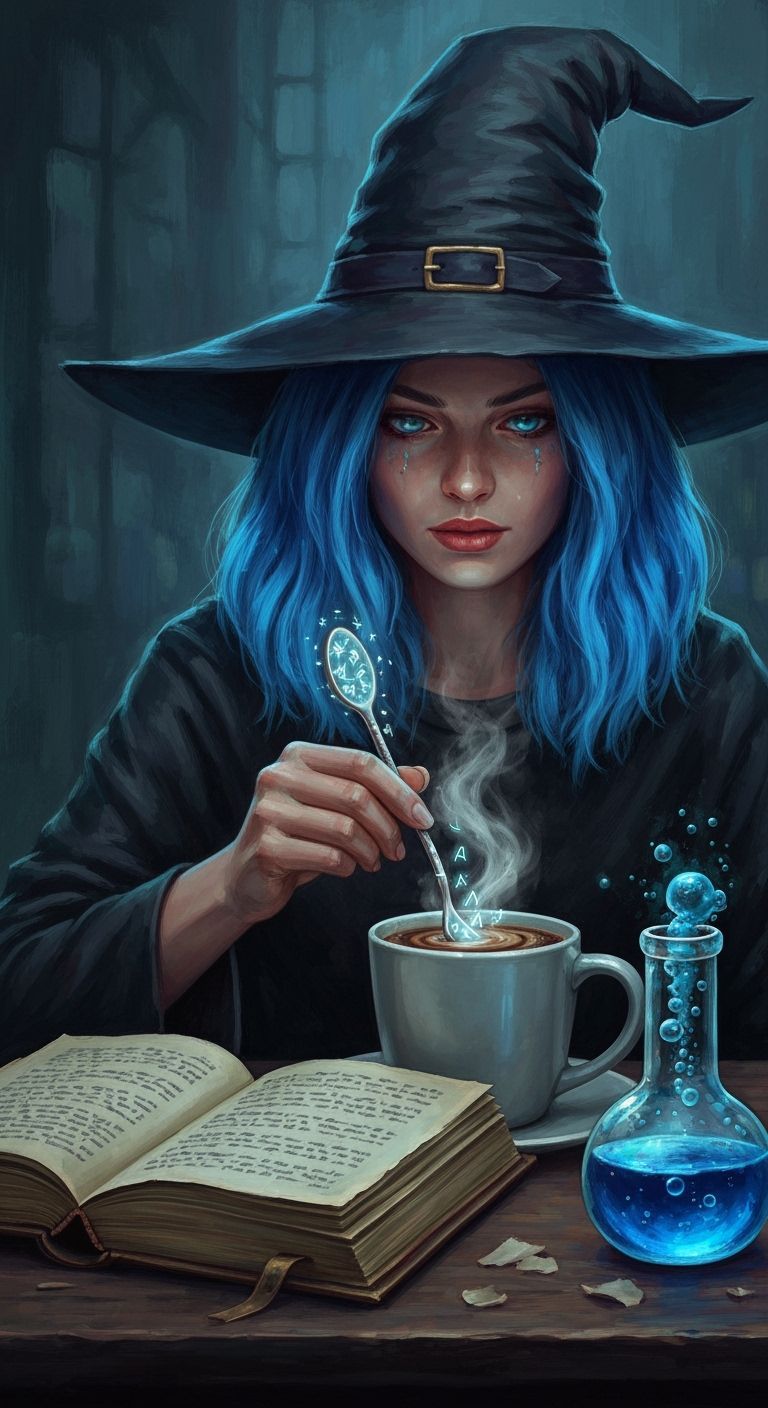 Modern Witch Brews Coffee with Magical Spoon