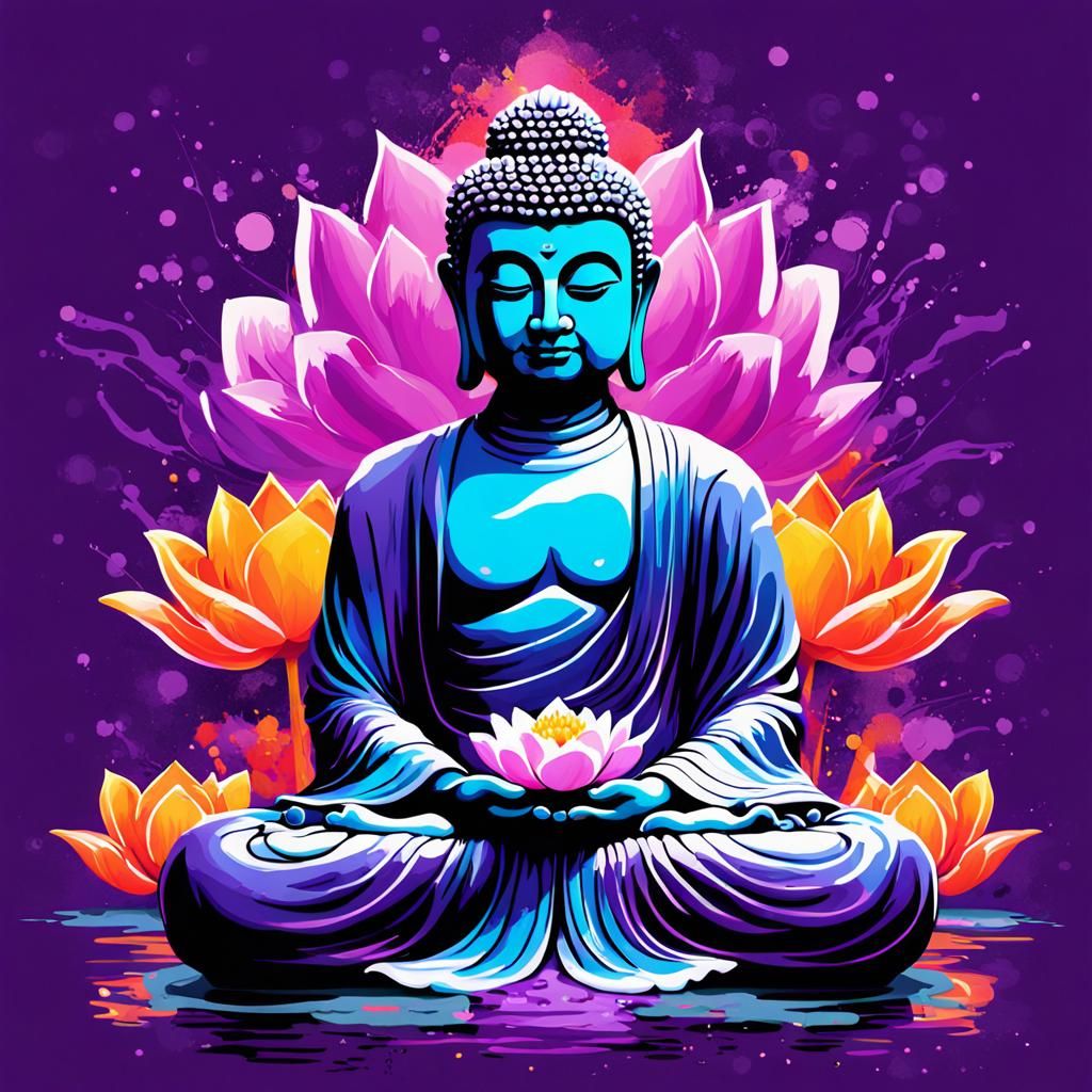 Meditating Buddha with Lotus Flower in Graffiti Art Style