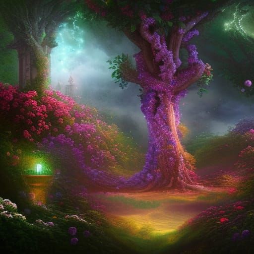 Magical Tree in a Secret Garden: Digital Art