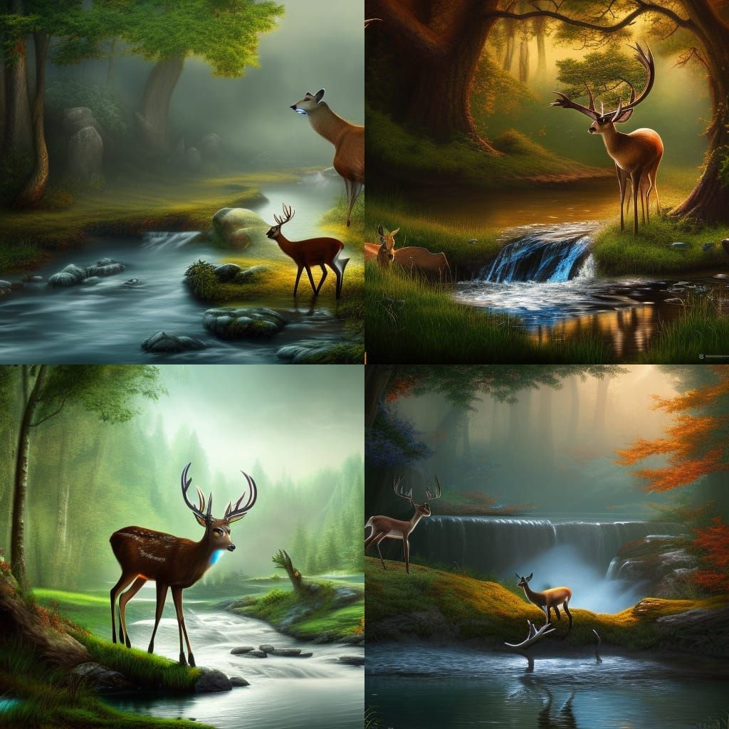 Deer Drinking from Stream: Fantasy Concept Art