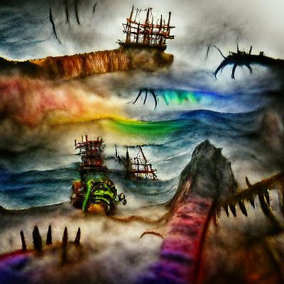 Spooky Shipwreck with Pirates in Watercolor