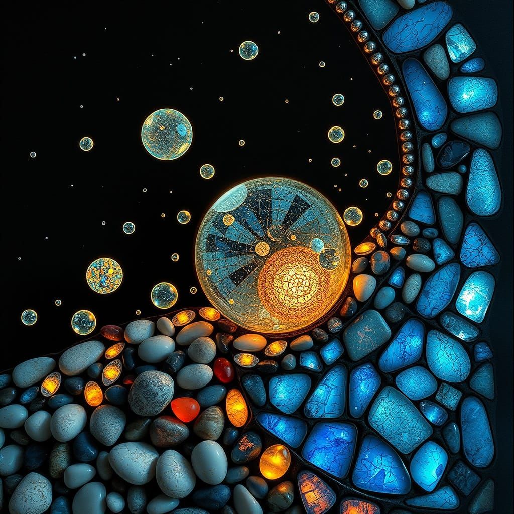Ethereal Wave Function in Stained Glass and Pebble Art