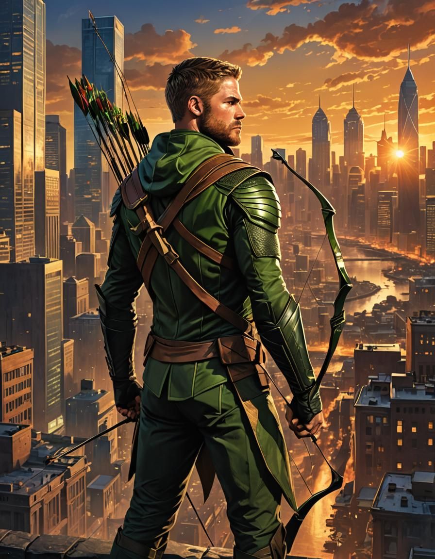 Green Arrow Heroic Concept Art in Anime Style
