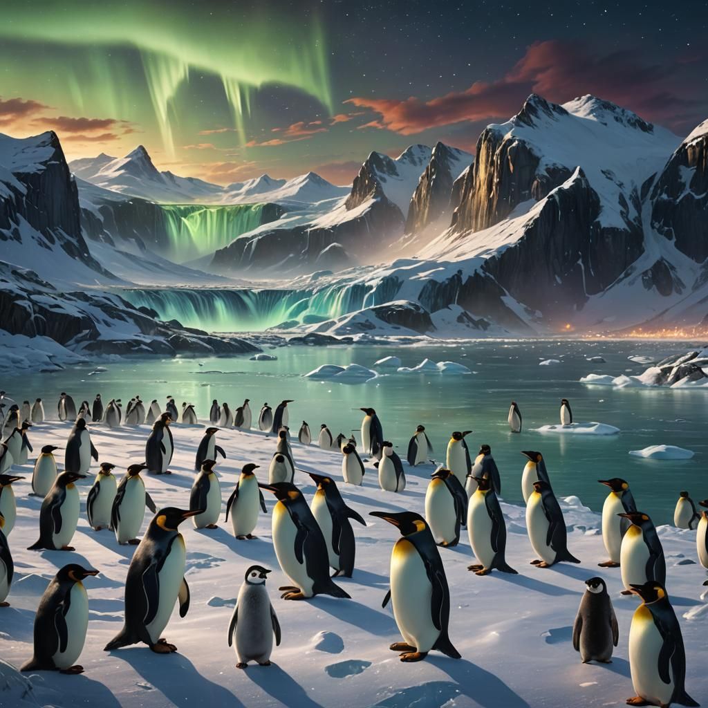 Penguins Under Aurora Borealis: Digital Matte Painting