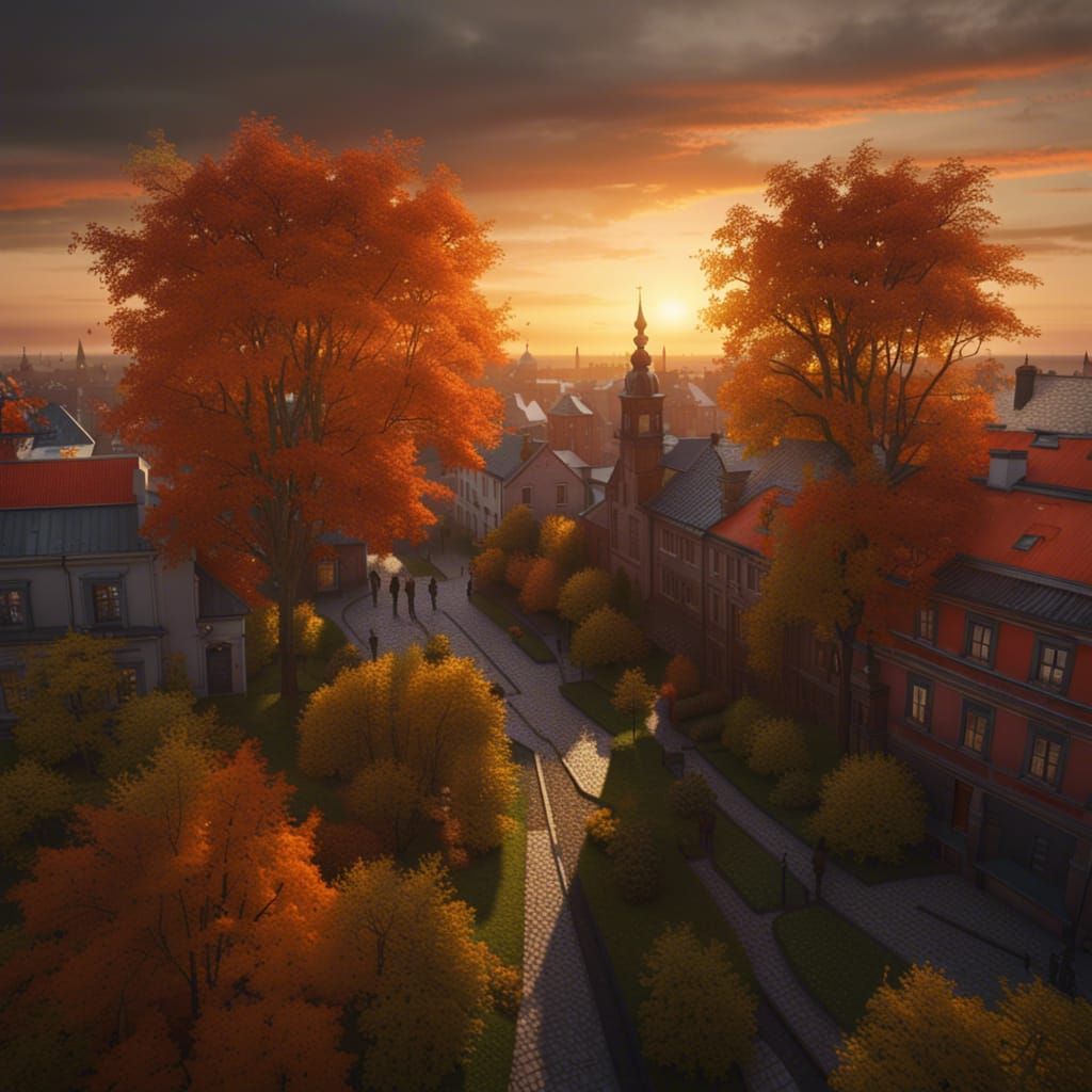 Riga Old Town View at Autumn Sunset