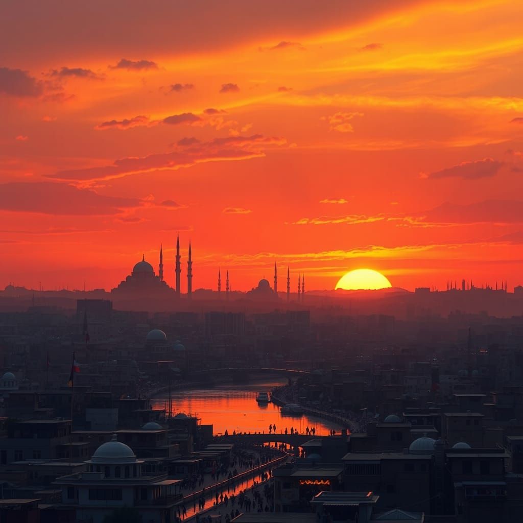 Baghdad Sunset Cityscape: Digital Painting