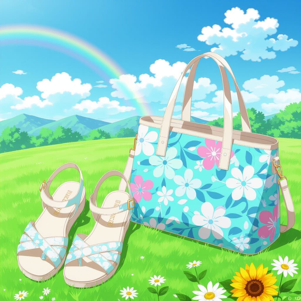 Anime Summer Shoes and Matching Bag Illustration