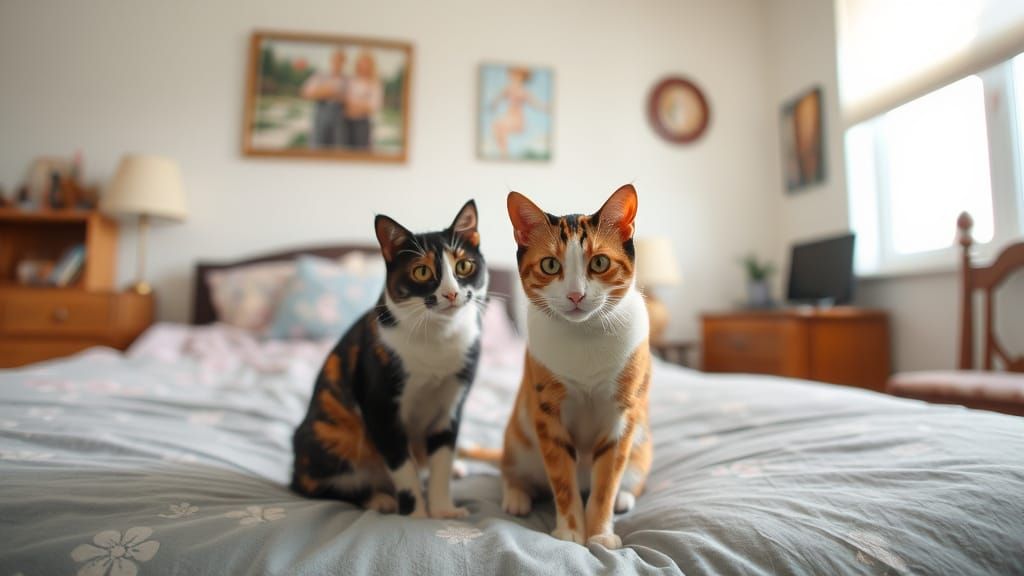 Surreal Bedroom Scene with No Calico Cats