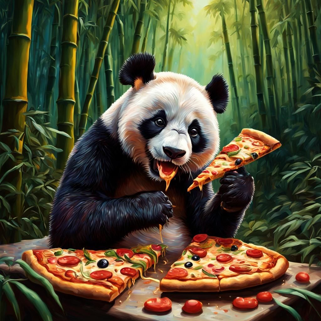 Panda's Pizza: A Whimsical Splash Art Painting