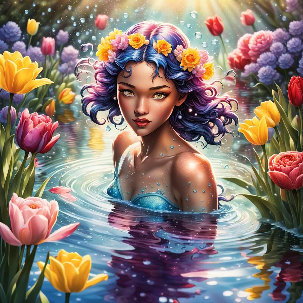 Nymph Emerges from Spring: Vibrant Comic Book Art