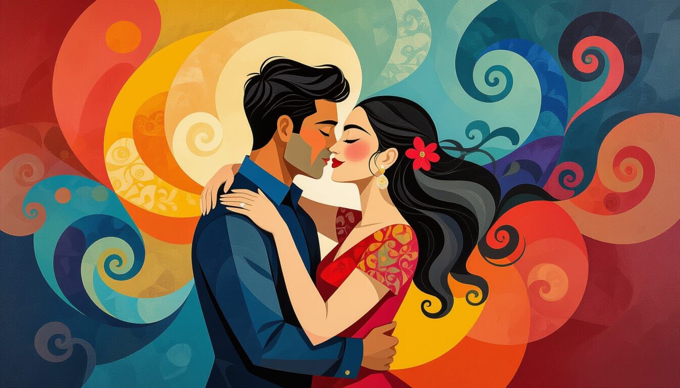 Embracing Couple in Abstract Expressionist Style