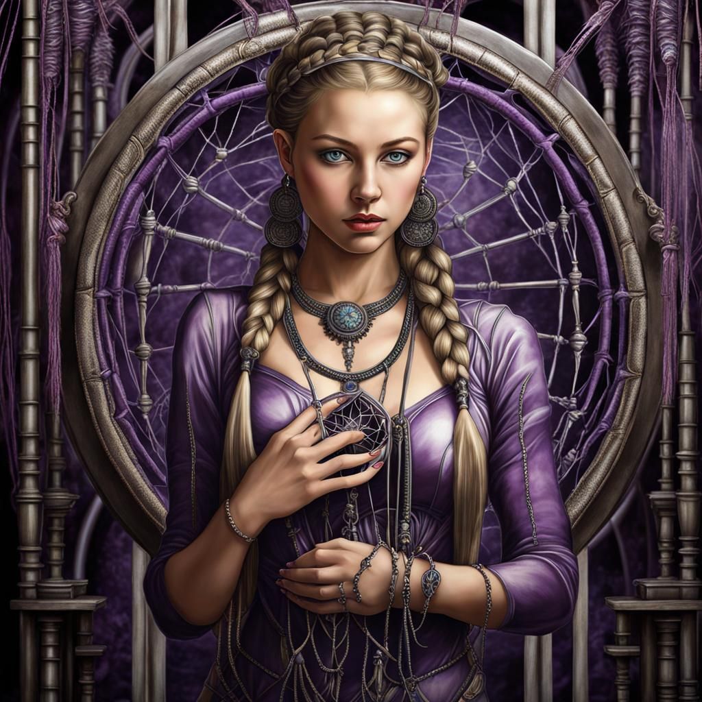 Dreamlike Girl with Purple Braids in 3D Mural