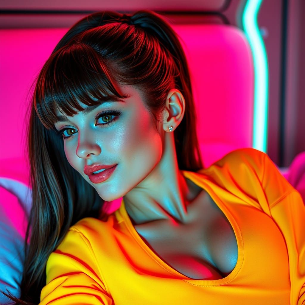 Cyberpunk Woman in Neon Colours, Futuristic Setting