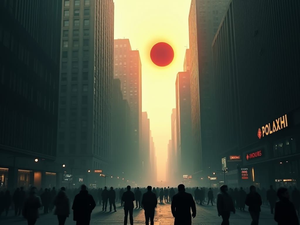 Solar Eclipse Cityscape in Edward Hopper Style