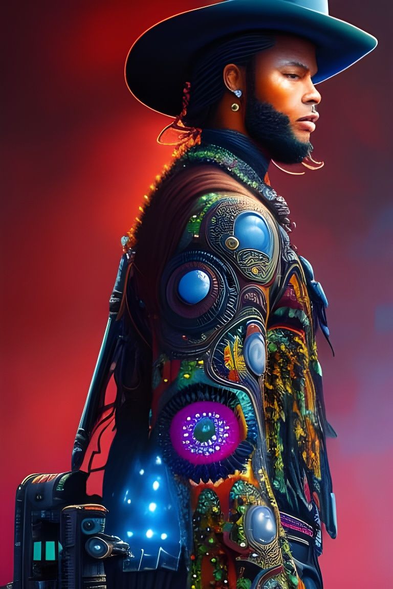 Solarpunk Cowboy Portrait in Dystopian Polygon Art Style