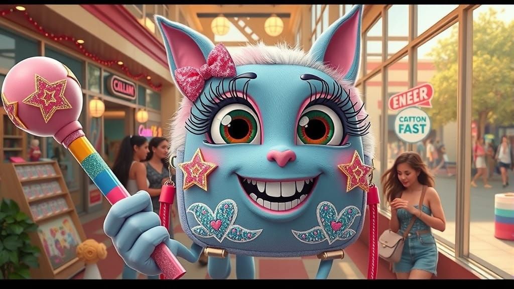 Vibrant CGI Cartoon Purse Portrait in Whimsical Style