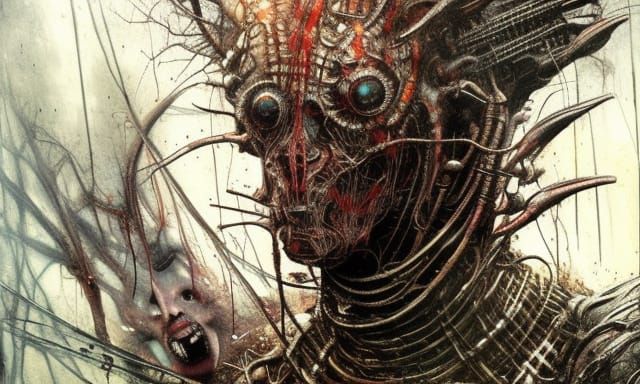 Ancient Megapiranha in Dark Biopunk Horror Style