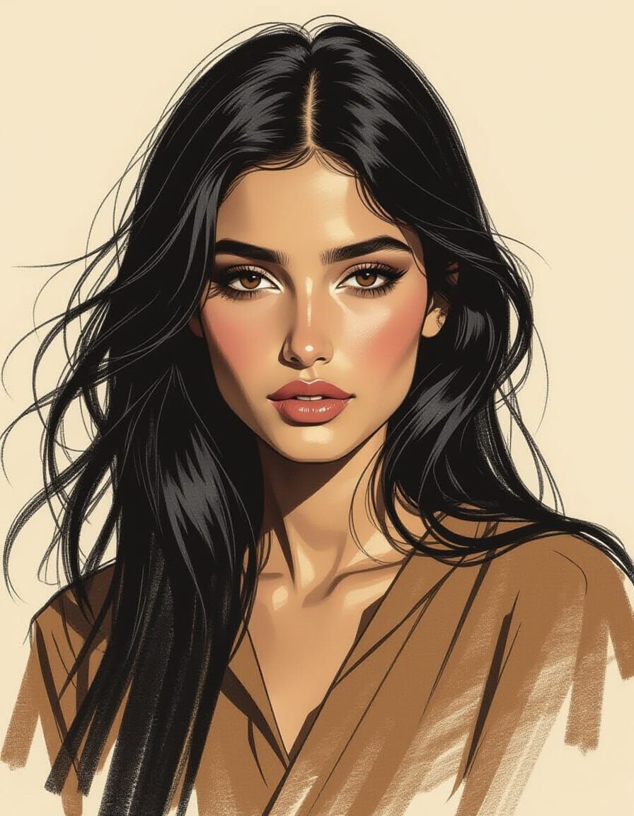 Expressive Charcoal Sketch of a Bedouin Girl