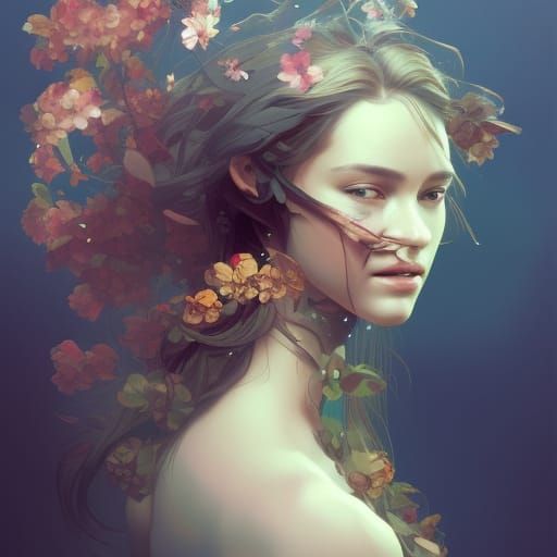 Hyperdetailed Portrait of a Flowering Girl