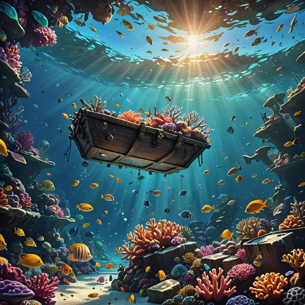 Underwater Coral Reef with Sunken Treasure, Oceanic Concept ...