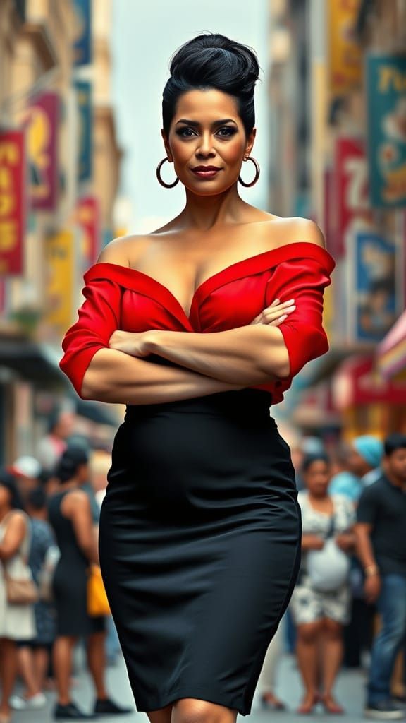 Confident Businesswoman in Vibrant Cityscape