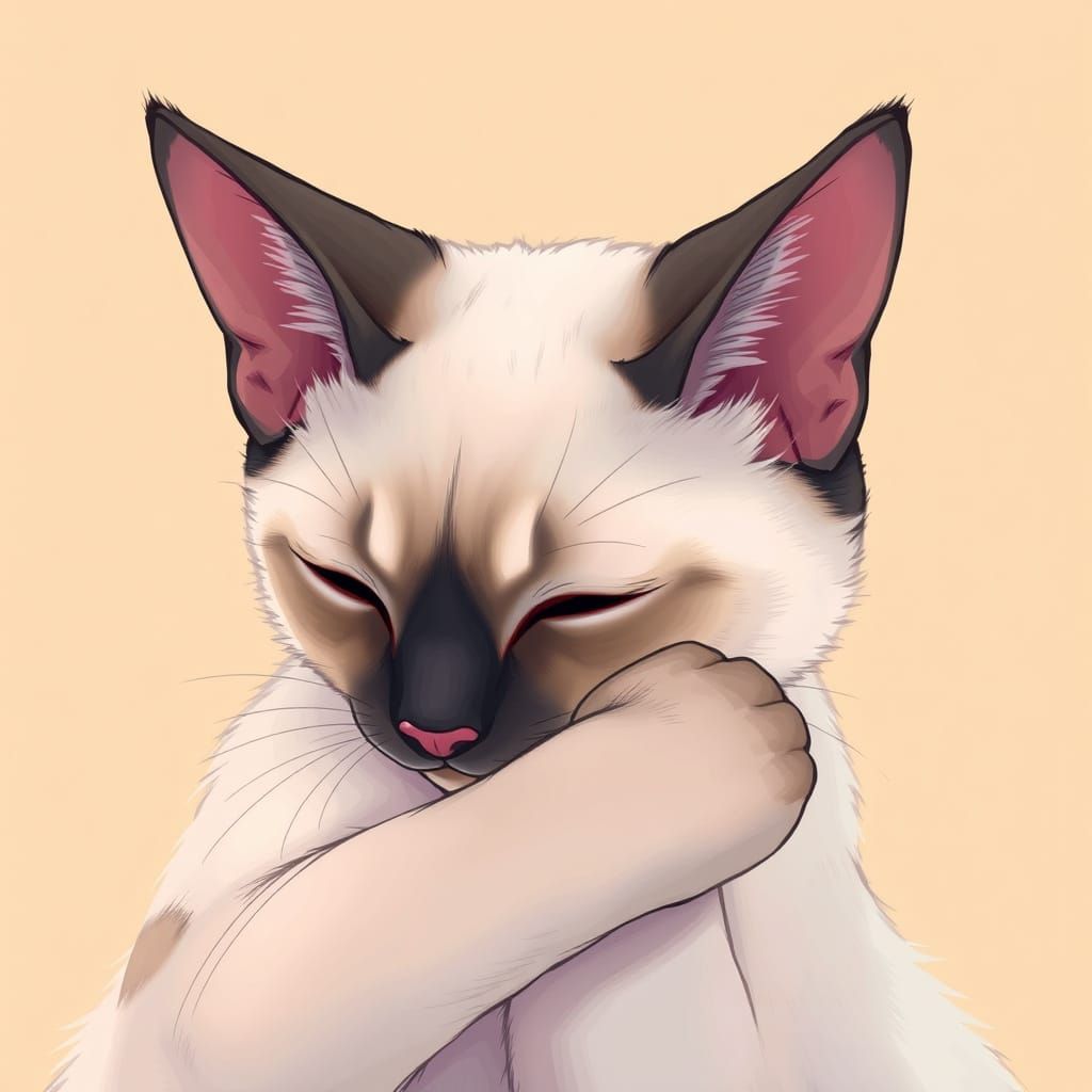 Siamese Cat Grooming in Anime Key Visual Style