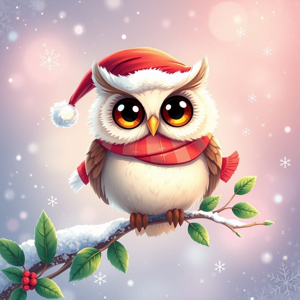 Whimsical Owl in Festive Wonderland