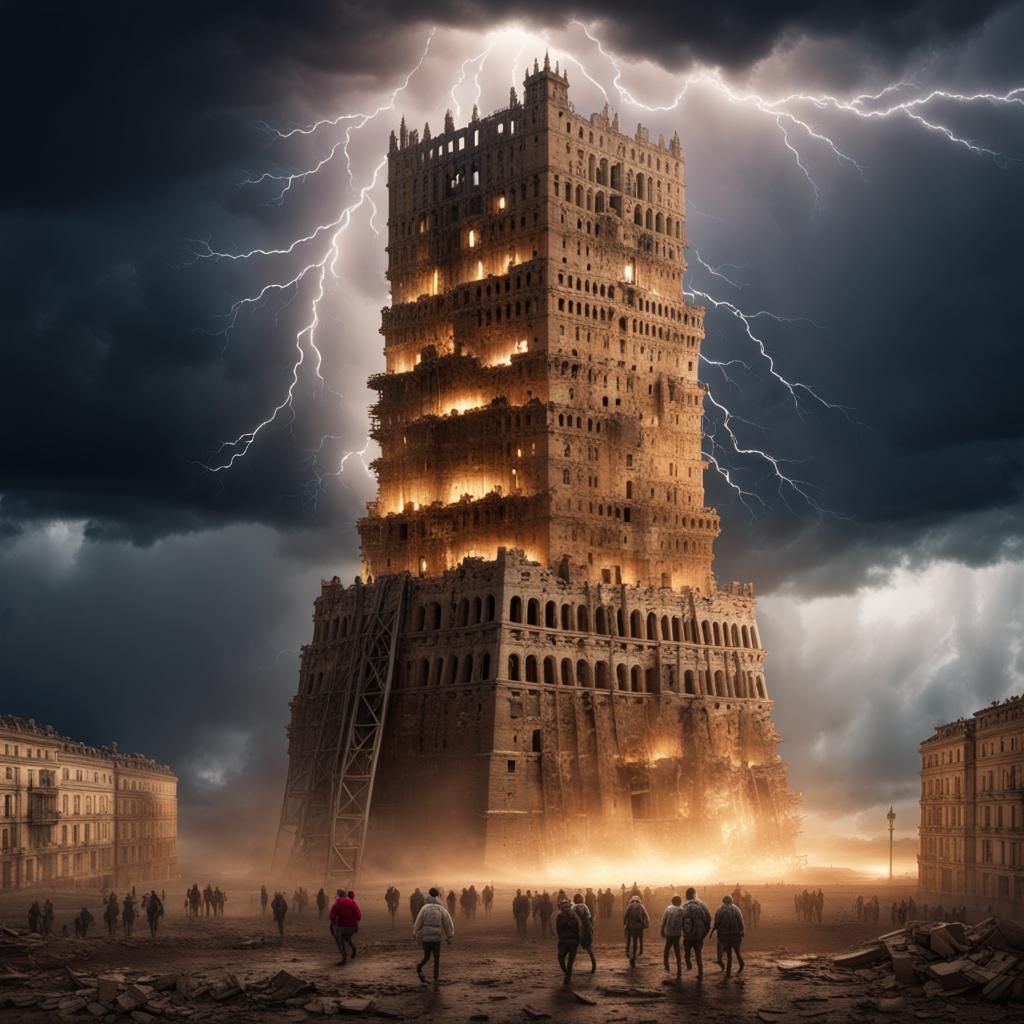 Tower of Babel Destruction: Godrays and Lightning