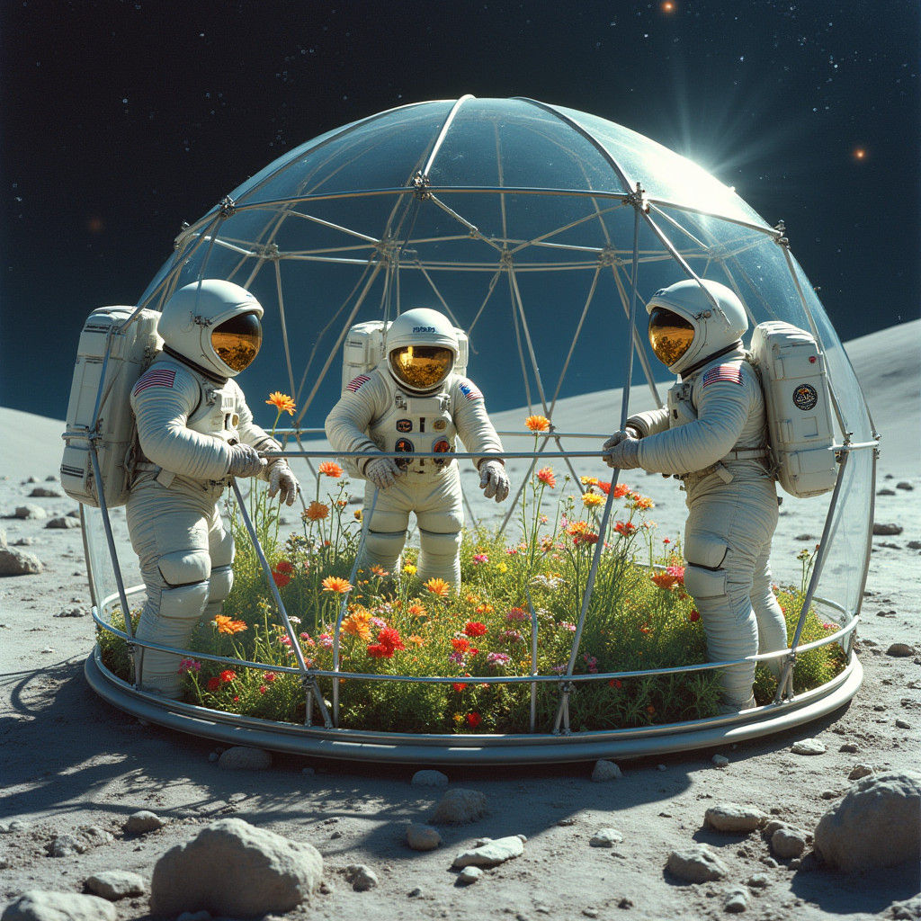 Astronauts in Futuristic Lunar Garden