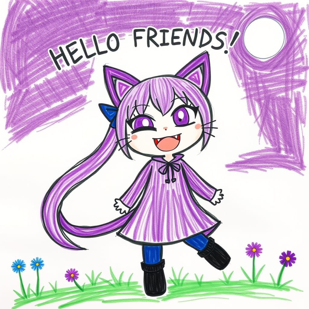 Cute Anime Catgirl Crayon Drawing