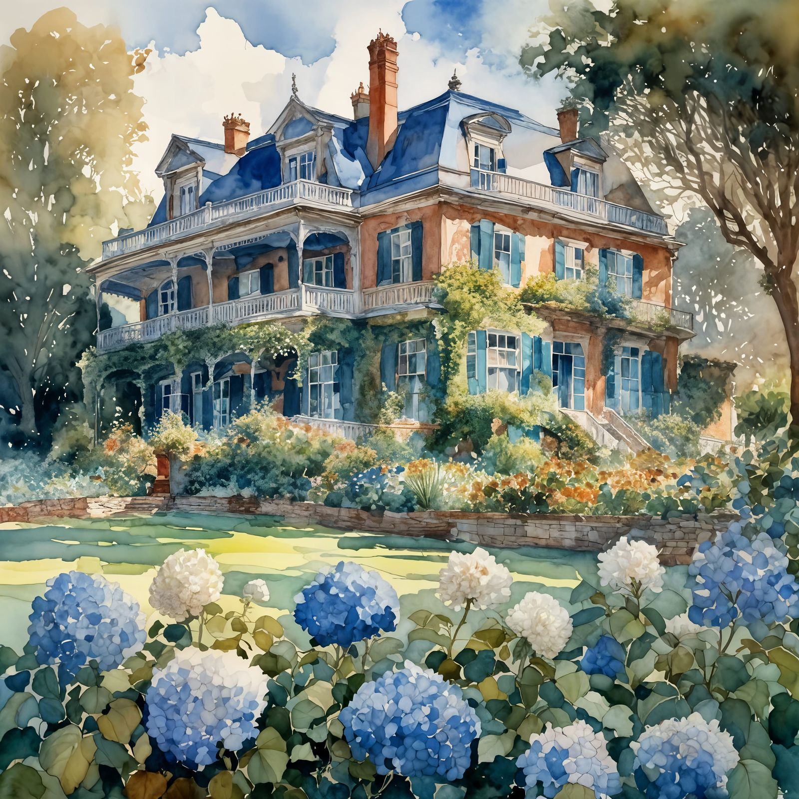 Watercolour beautiful villa