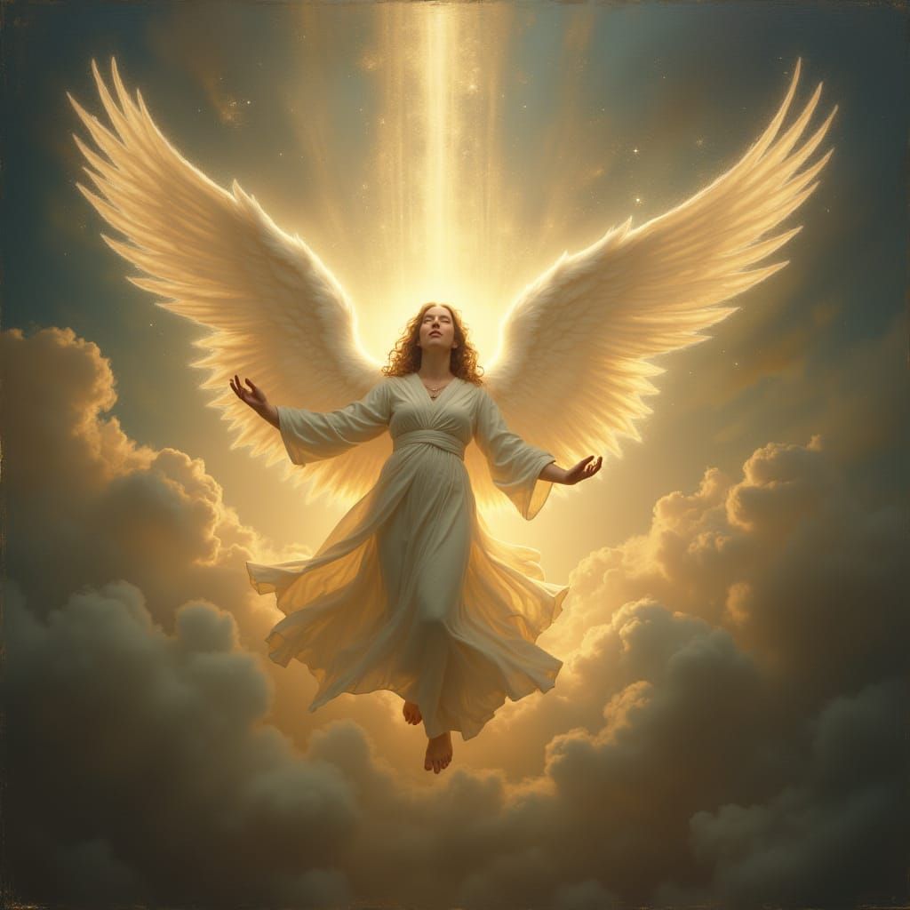 Luminous Angel in Celestial Sky: Renaissance Style