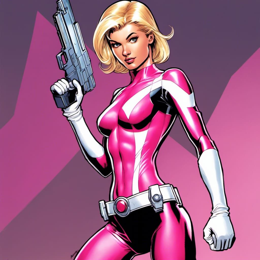 Blonde Heroine in Pink Cyberpunk Comic Art